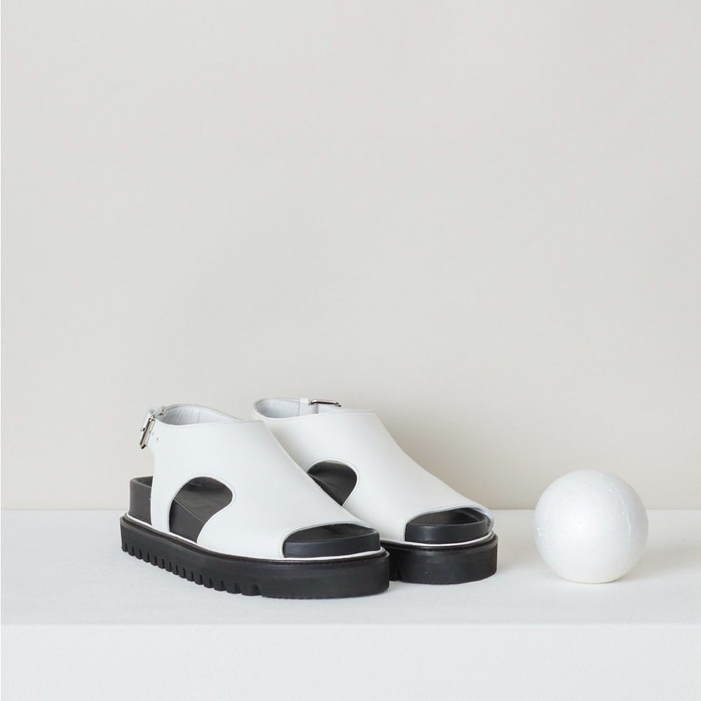 Plan C Leather White Black Cut-Out Chunky Sandals Size 39